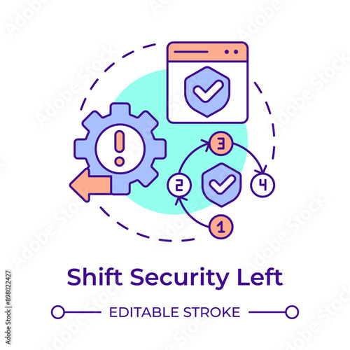 Shift security left multi color concept icon. Software development methodology, cybersecurity. Round shape line illustration. Abstract idea. Graphic design. Easy to use in infographic, presentation