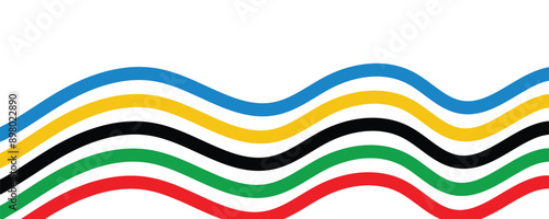 Abstract colorful wave background with Olympics lines colors isolated with white background.	
