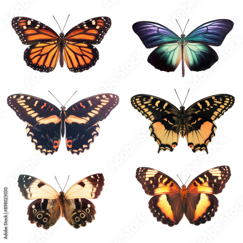 set of butterflies on white transparent background png