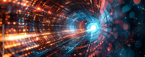 Wallpaper Mural Futuristic tunnel with swirling lights and glowing blue and orange particles Torontodigital.ca