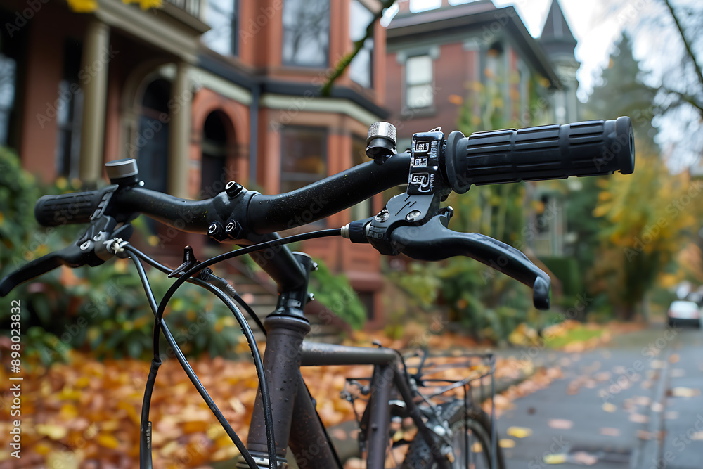 A bicycle with a black handlebar and a black seat A bicycle with a black handlebar and a black seat