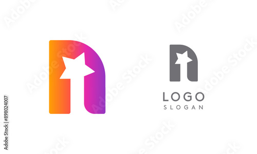Letter n with star, vibrant gradient colored logo for media, entertainment, technology, startup, social networking, communication, digital marketing industries. Vector illustration
