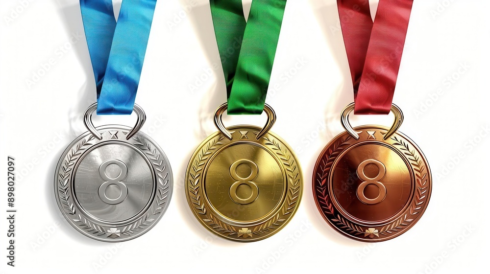 Gold, silver, and bronze medals with ribbons, Memorialize of 8th competition, Isolet. For artwork of leaflets, and poster design, website, and media decor. Commercial use, 300 dpi.
Gold, silver, and bronze medals with ribbons, Memorialize of 8th competition, Isolet. For artwork of leaflets, and poster design, website, and media decor. Commercial use, 300 dpi.