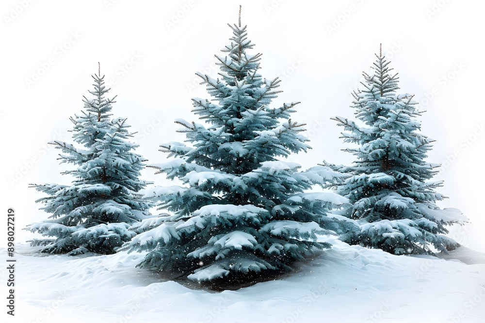 Fototapeta premium Winter Wonderland: Snow-Covered Pine Trees - Perfect for Holiday Cards, Posters, and Seasonal Designs