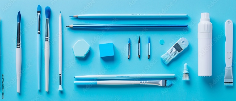 Modern flat lay of digital artist tools, blending technology with the simplicity of creative design Modern flat lay of digital artist tools, blending technology with the simplicity of creative design
