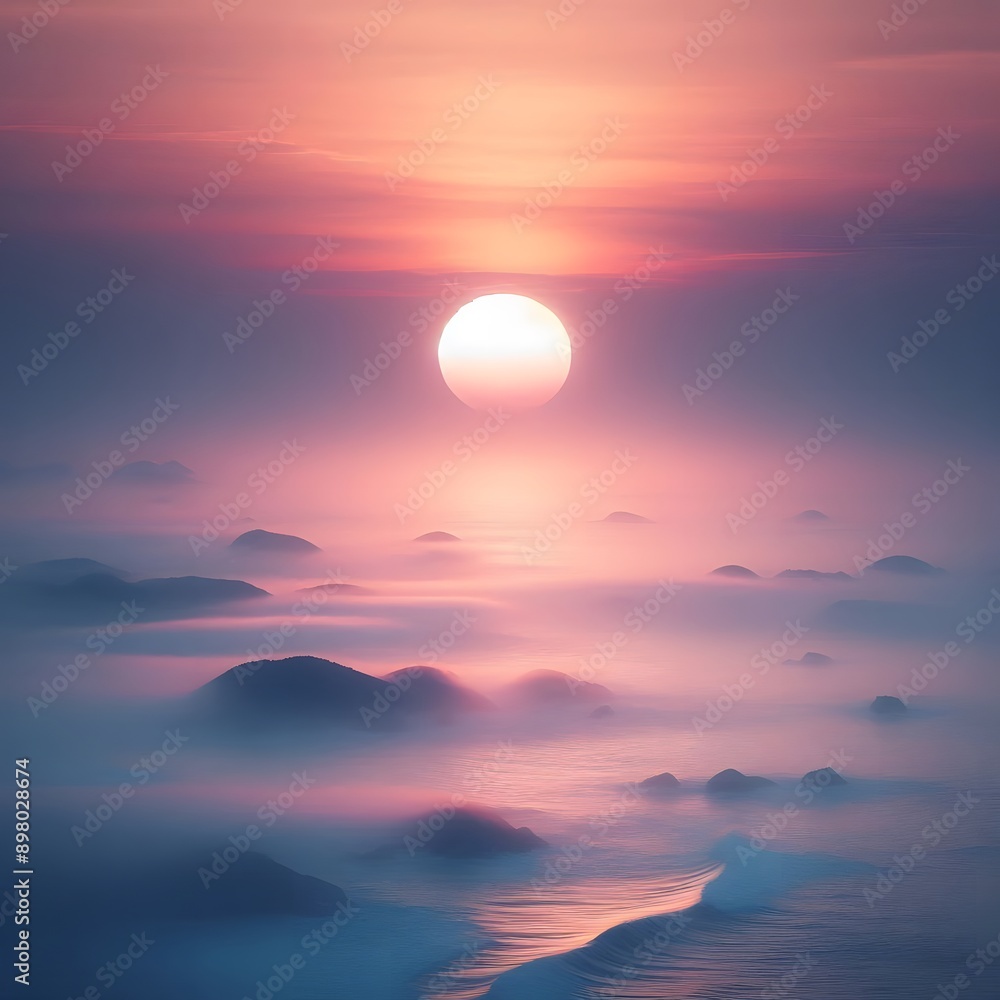 A colorful sunrise with the sun's rays creating a rainbow effect in the sky, reflecting on the ocean waves. A colorful sunrise with the sun's rays creating a rainbow effect in the sky, reflecting on the ocean waves.