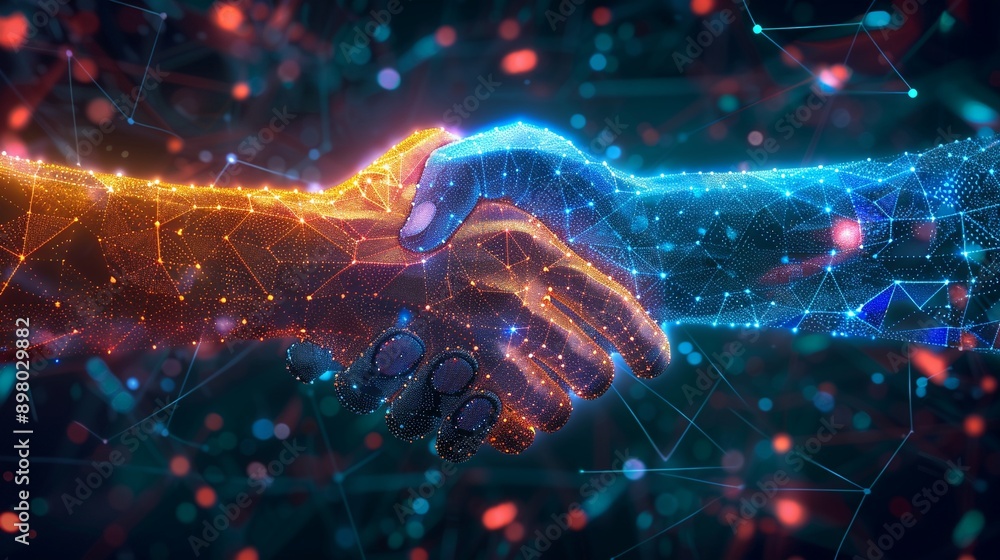 Symbolic image of a digital handshake, representing online communities commitment to social responsibility Symbolic image of a digital handshake, representing online communities commitment to social responsibility