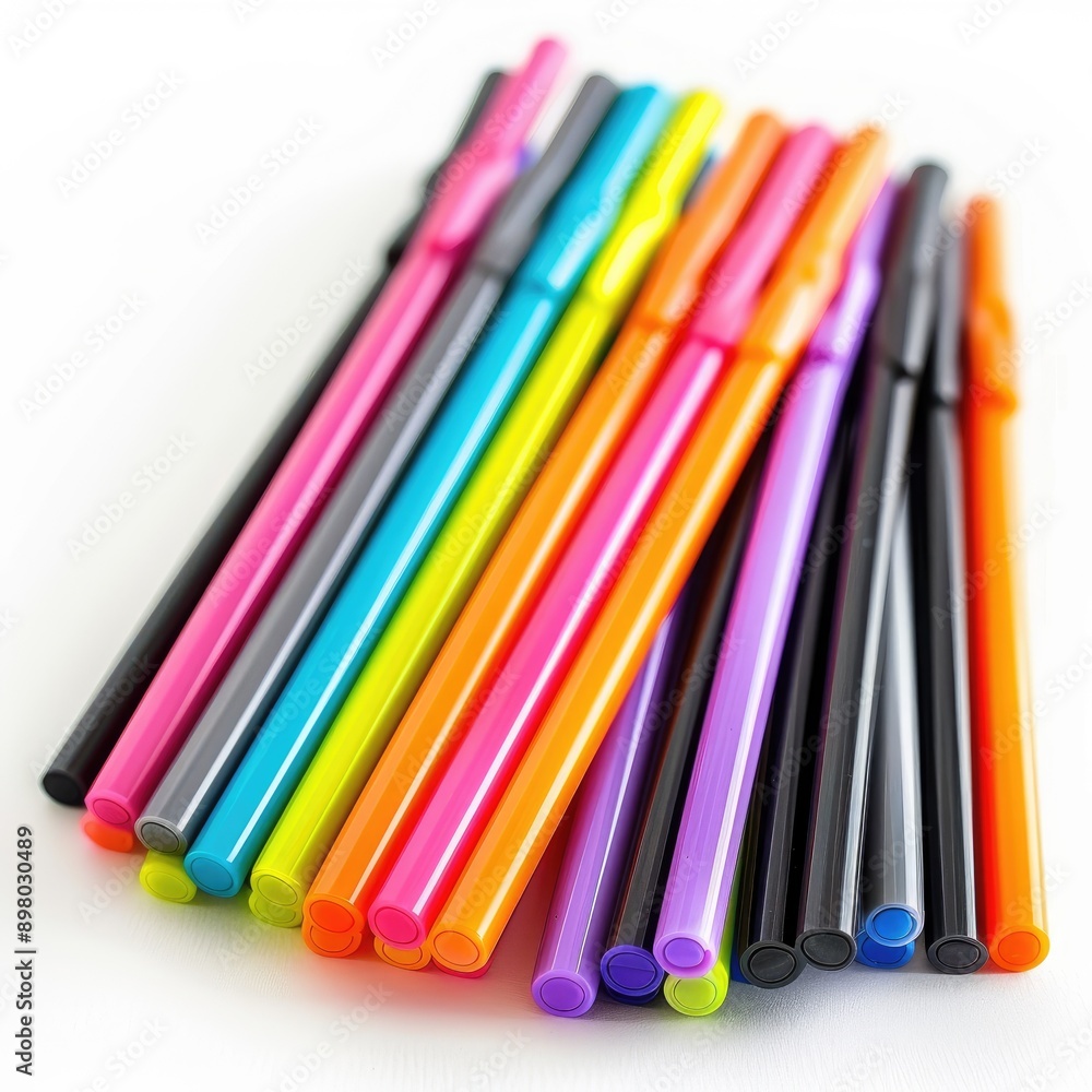 Fototapeta premium A Pile of Colorful Markers on White Background