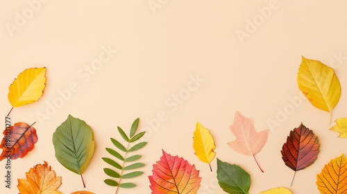 Assorted autumn leaves forming a border, capturing the warm tones and vibrant colors of fall