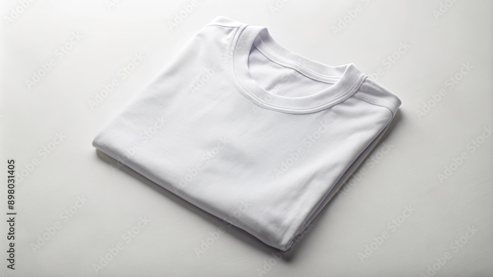 A blank, white, cotton t-shirt lies isolated on a pure white background, perfectly pressed and folded, showcasing its clean and minimalist design. A blank, white, cotton t-shirt lies isolated on a pure white background, perfectly pressed and folded, showcasing its clean and minimalist design.