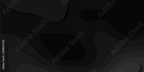 Vector abstract black origami papercut vintage digital smooth carve wave line light backdrop background. topography map line wavy dark graphic design paper modern creative pattern background.