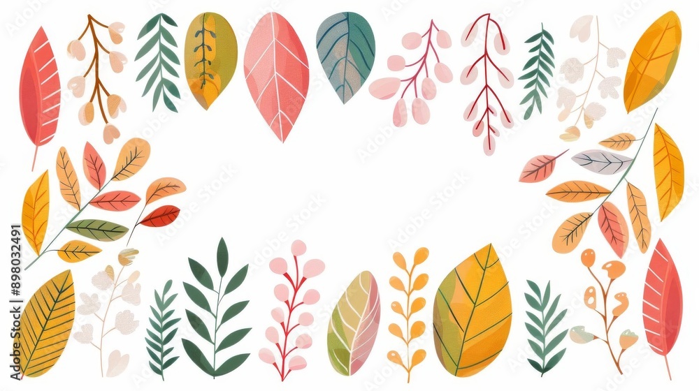 Fototapeta premium Vibrant autumn leaf border, diverse shapes and colors, perfect for seasonal designs