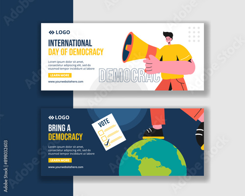 Democracy Day Horizontal Banner Flat Cartoon Hand Drawn Templates Background Illustration