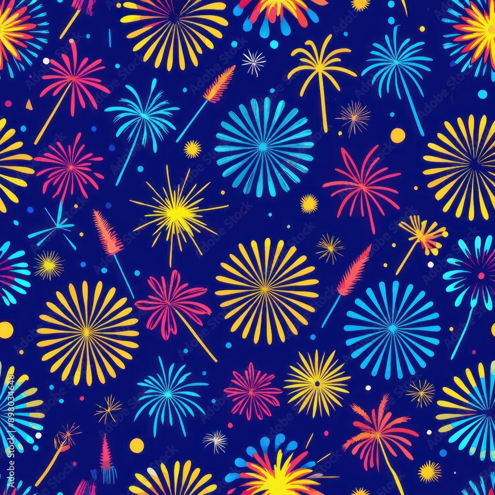 Seamless pattern of carnival fireworks and sparklers, Generative AI Seamless pattern of carnival fireworks and sparklers, Generative AI