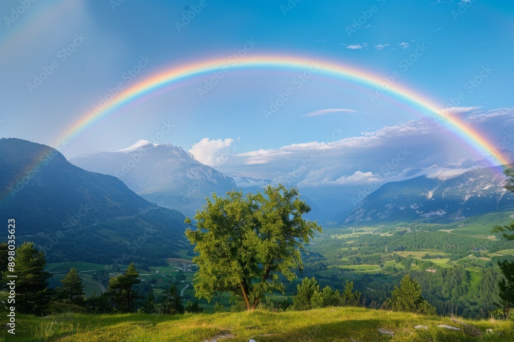 A seven-color rainbow against the background of wet paving stones. The concept of an unusual natural phenomenon.
A seven-color rainbow against the background of wet paving stones. The concept of an unusual natural phenomenon.
