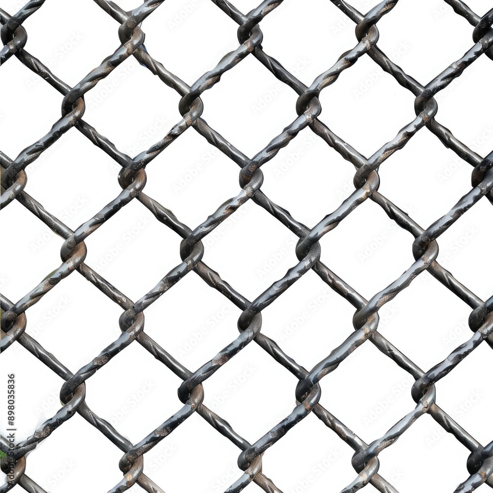 Fototapeta premium Close-up of a black chain-link fence with a white background