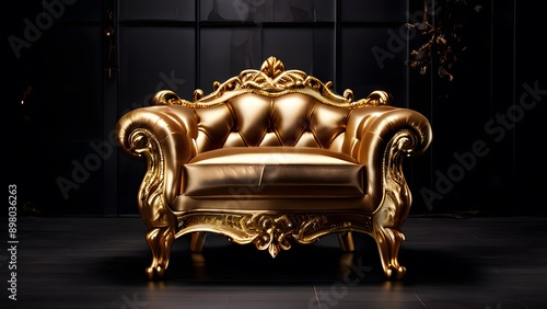 luxury golden luxury armchair on black background