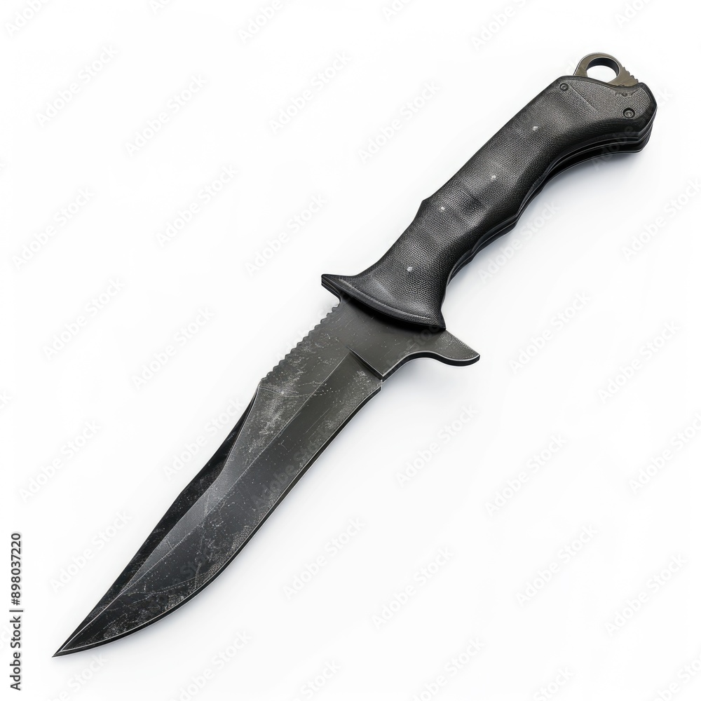 Black Folding Knife with Textured Handle and Serrated Blade