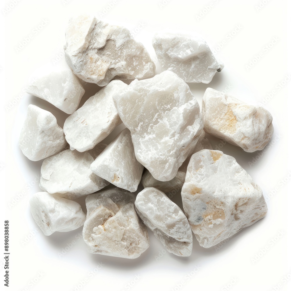A Collection of White and Beige Stones on a White Background A Collection of White and Beige Stones on a White Background