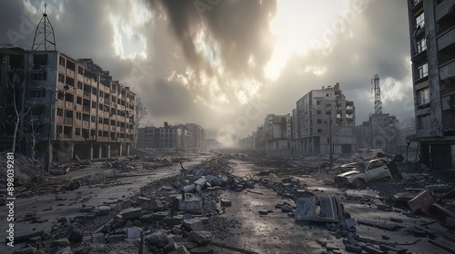 Desolate Post-Apocalyptic Cityscape Featuring Severely © zahidcreat0r