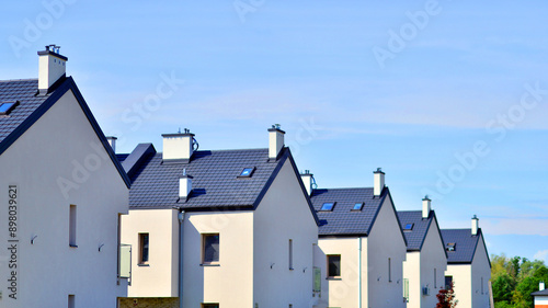 Canvas Print Terraced residential homes with modern facade in newly developed housing estate
