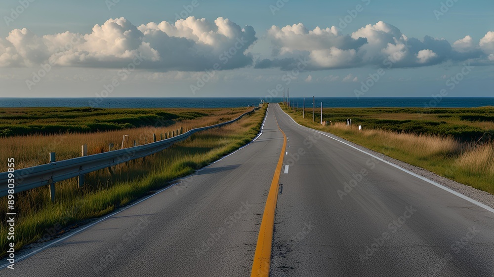 Beautiful sea and straight road. Beautiful sea and straight road.