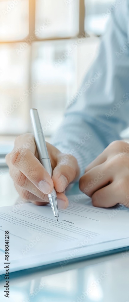A person is writing with a pen on a piece of paper. Concept of focus and concentration as the person carefully writes. The act of writing can be seen as a form of communication or expression A person is writing with a pen on a piece of paper. Concept of focus and concentration as the person carefully writes. The act of writing can be seen as a form of communication or expression