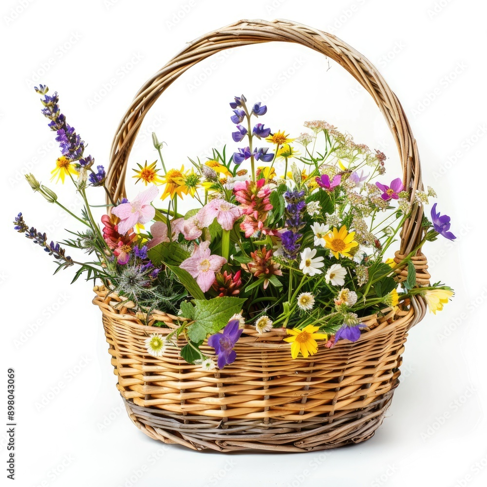 Wicker Basket Overflowing with a Colorful Array of Wildflowers Wicker Basket Overflowing with a Colorful Array of Wildflowers