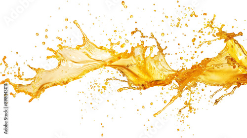 golden splash of orange juice isolated on white.	
