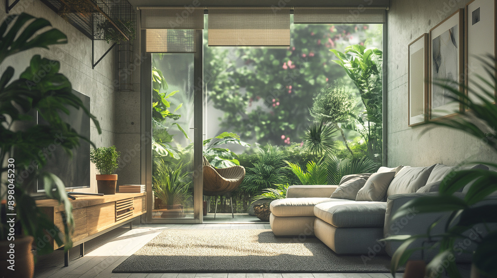 Urban Jungle: Modern apartment filled with lush indoor plants and natural light. Urban Jungle: Modern apartment filled with lush indoor plants and natural light.