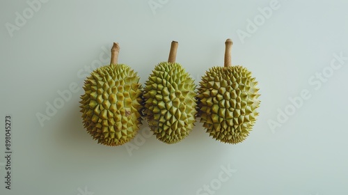 Durian fruit on wooden table with blur durian plantation background,Durian fruit with cut in half, Delicious golden yellow soft fresh the king of fruits in thailand,space for text.