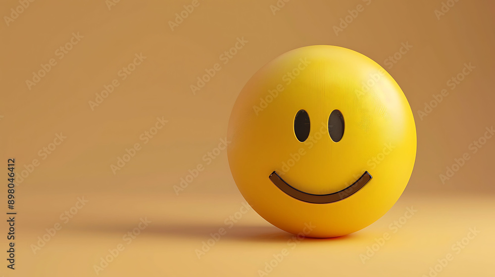 A 3D rendered yellow smiley face on a tan background. A 3D rendered yellow smiley face on a tan background.