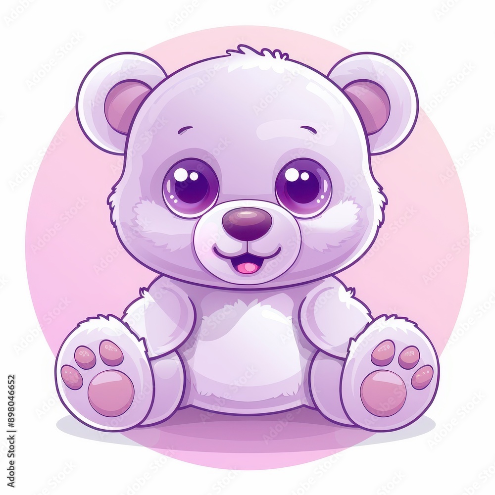 A cute white teddy bear with pink paws is sitting on a pink background. The bear has a big smile on its face and he is happy A cute white teddy bear with pink paws is sitting on a pink background. The bear has a big smile on its face and he is happy