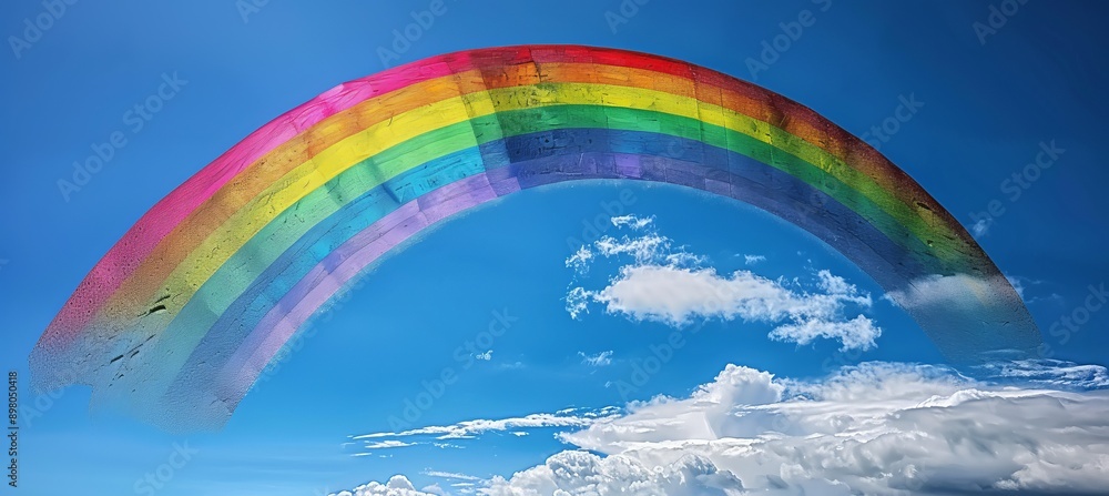 Obraz premium Rainbow on blue sky. LGBT pride gender equality concept. Generative AI technology.
