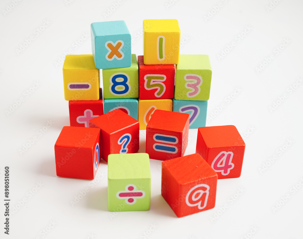 Number wood block cubes for learning Mathematic, education math concept. Number wood block cubes for learning Mathematic, education math concept.