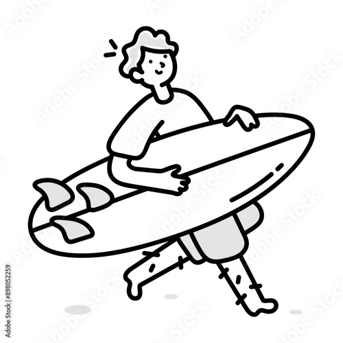 A doodle icon of beach surfing boy  

