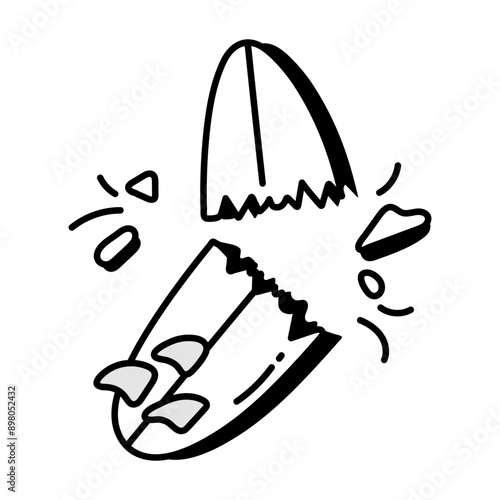 A hand drawn icon of broken surfboard 

