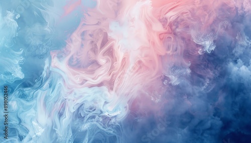 Abstract Dreamy Cloudscape A Digital Painting of Blending Blue and Pink Hues, Ethereal, Fantasy, Watercolor, Soft, Abstract Art, Fluid Art