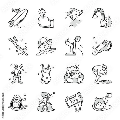WebBundle of Water Sports Doodle Icons 

