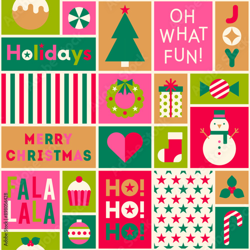 Geometric elements and typography design with grid pattern for christmas and new year celebration.