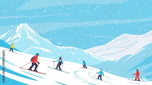 Skiing Adventure in Snowy Mountains © Iswanto