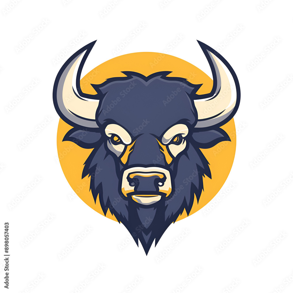 Naklejka premium Cartoon Style Buffalo Logo Illustration No Background Applicable to any Context Perfect for Print on Demand T Shirt Design