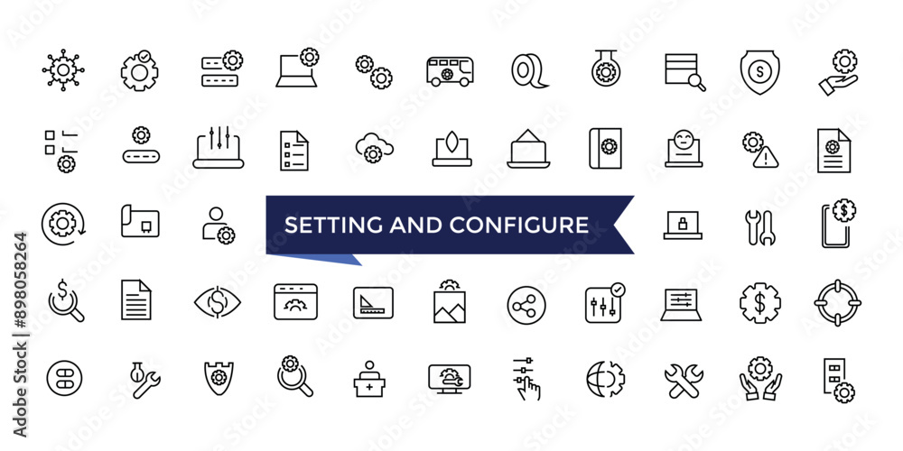 Setting And Configure Line Icons set with editable stroke collection for web and ui. Line icons pack. Vector illustration. Setting And Configure Line Icons set with editable stroke collection for web and ui. Line icons pack. Vector illustration.