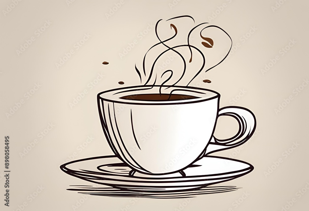 Coffee cup continuous line sketch, tea icon, cafe drink art, outline mug logo, doodle background, breakfast steam illustration Coffee cup continuous line sketch, tea icon, cafe drink art, outline mug logo, doodle background, breakfast steam illustration