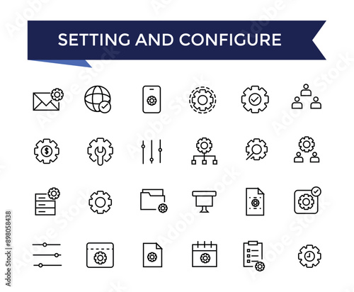 Setting And Configure Line Icons set with editable stroke collection for web and ui. Line icons pack. Vector illustration.