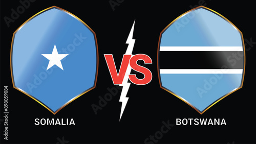 Somalia vs Botswana Soccer football match with Black Background and Versus Flags
