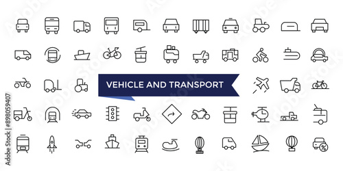 Vehicle And Transport Line Icons set with editable stroke collection for web and ui. Line icons pack. Vector illustration.