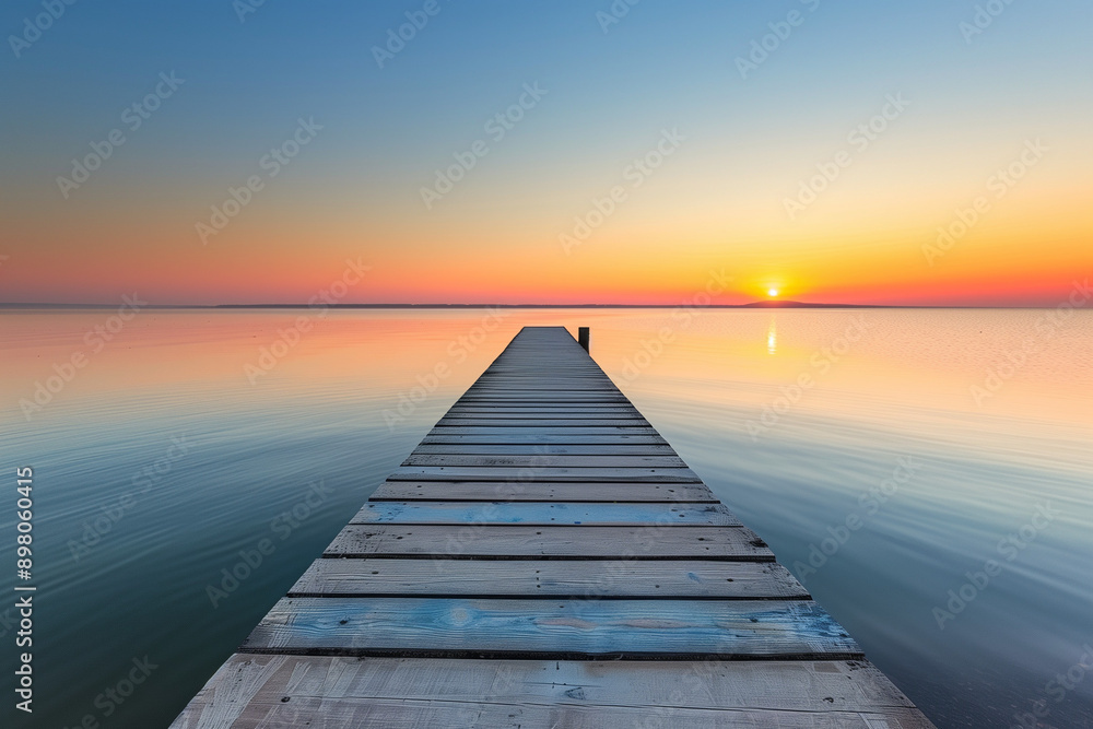 Beautiful seascape long jetty pier at sunset. Minimal sea sky, calm water surface and reflections. Colorful peaceful sunrise tones orange, gold, blue. Tranquil relaxing panoramic inspire meditation Beautiful seascape long jetty pier at sunset. Minimal sea sky, calm water surface and reflections. Colorful peaceful sunrise tones orange, gold, blue. Tranquil relaxing panoramic inspire meditation