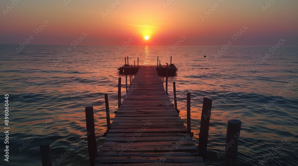 Sunset over the Sea with a Wooden Pier Sunset over the Sea with a Wooden Pier