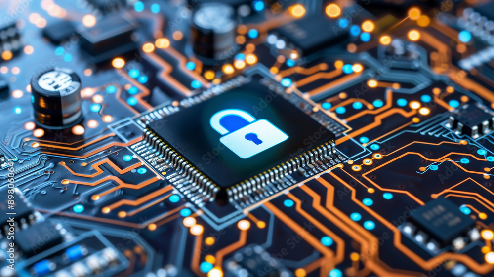 A Padlock on Digital Circuit Board for Cybersecurity Concept A Padlock on Digital Circuit Board for Cybersecurity Concept